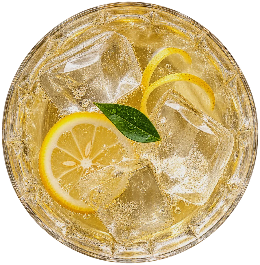 Yuzu highball cocktail over ice with citrus peel, from the bar at Yuzu Sushi and Bar, Reno Nevada